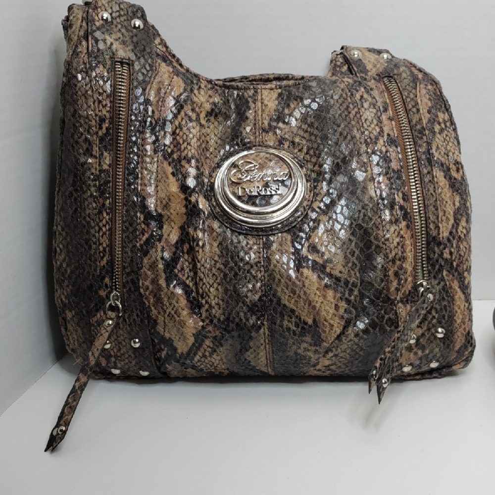 Jenna Derossi Brown Snakeskin-Print Women’s 3 Compartment Shoulder Bag